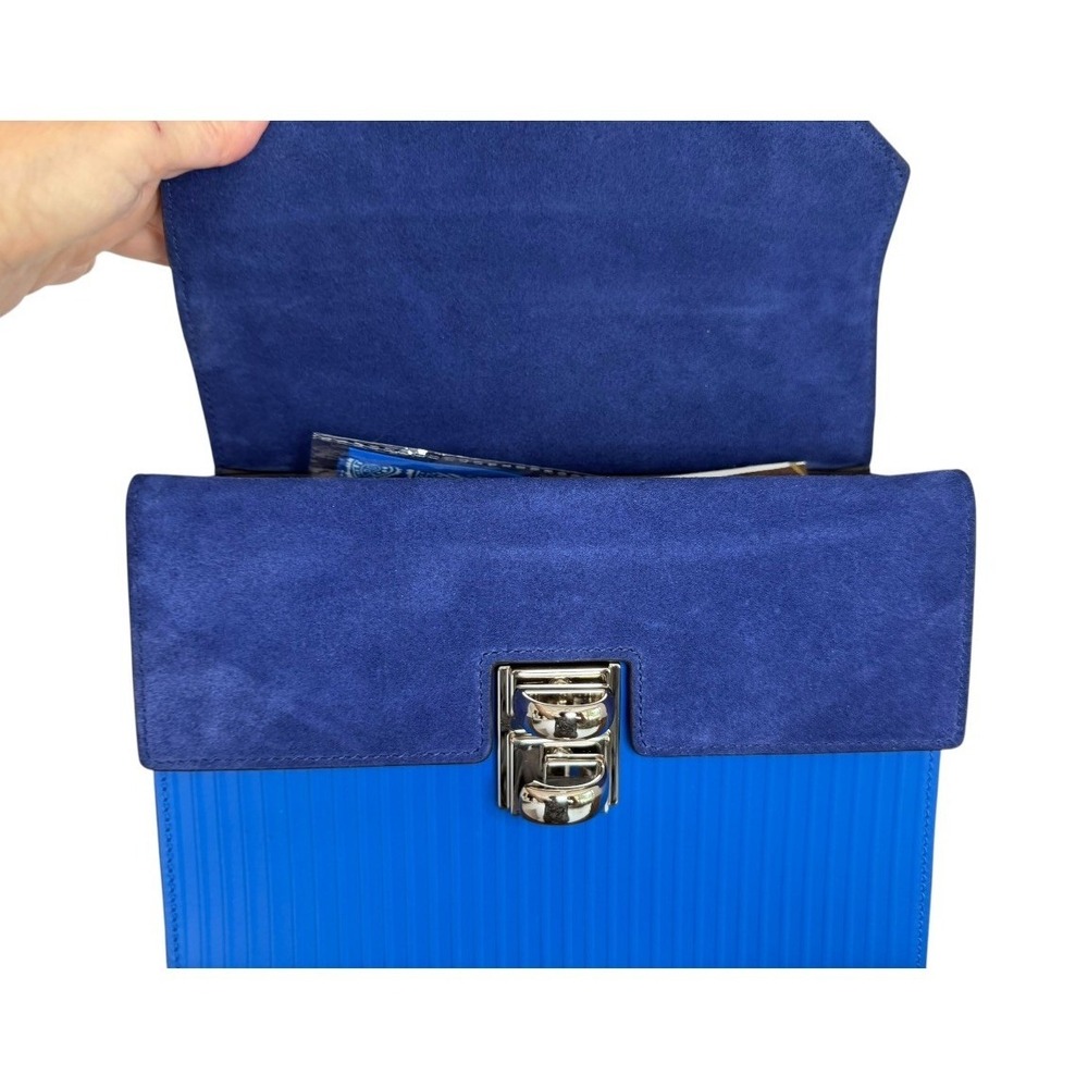 Henri Bendel Plaza Top Handle Satchel Blue Plaza Leather Suede NWOT Crossbody - Picture 12 of 16
